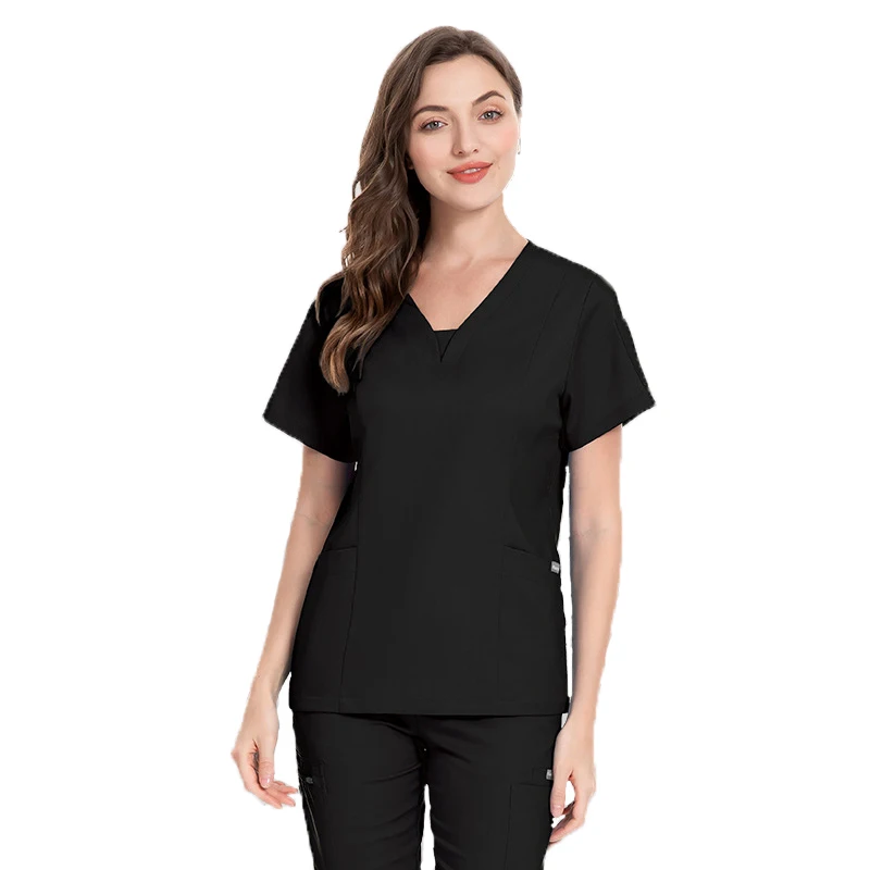 New Wholesale OEM V-neck Two-piece Surgical Suit Scrubs Uniforms Sets Elastic Short Sleeve Nurse Suit Nursing Scrub Jogger Pant