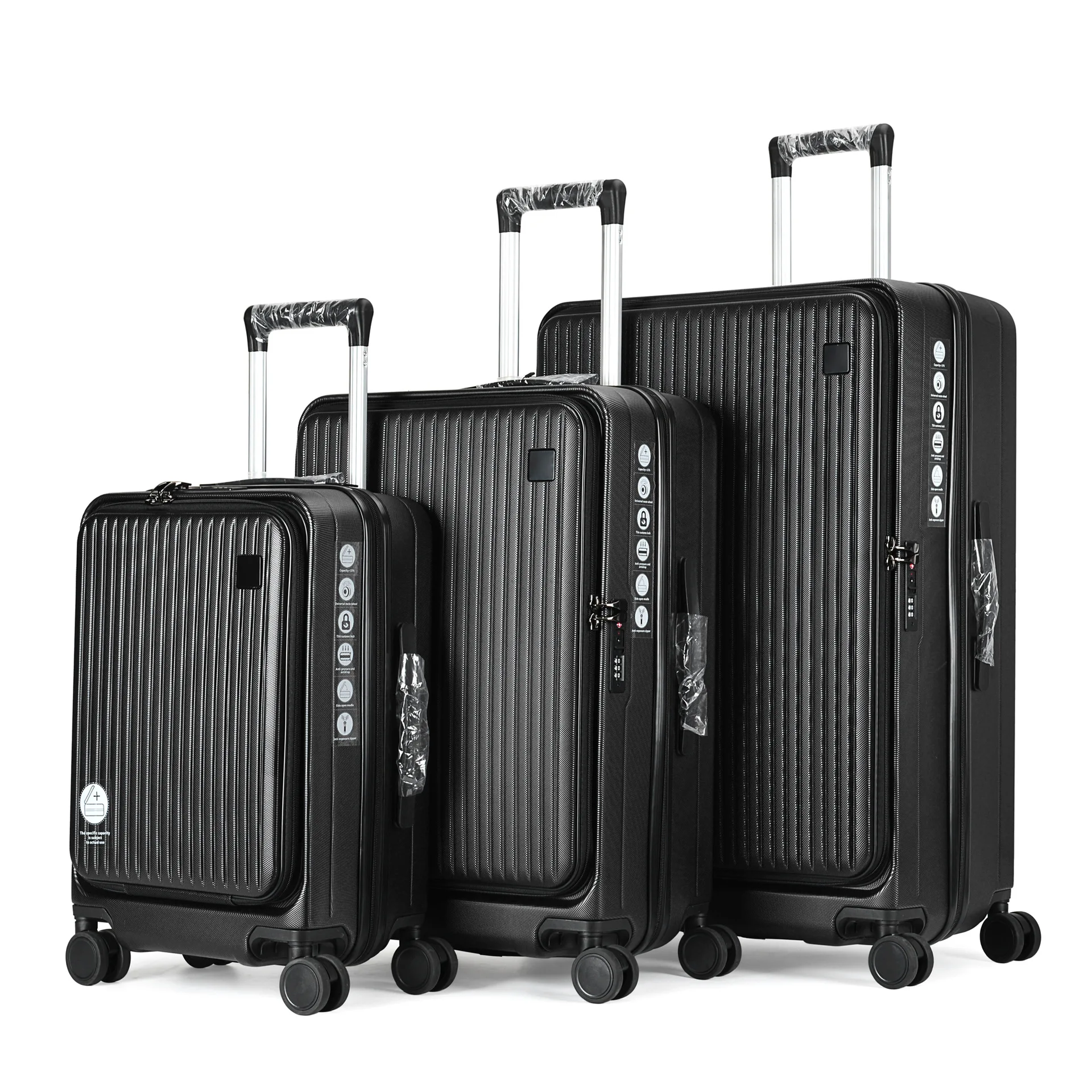 Factory Wholesale ABS Travel Trolley Luggage Sets Carry On Suitcase Zipper Roller Baggage Travel Trolley Bags 3 Pcs Suitcase