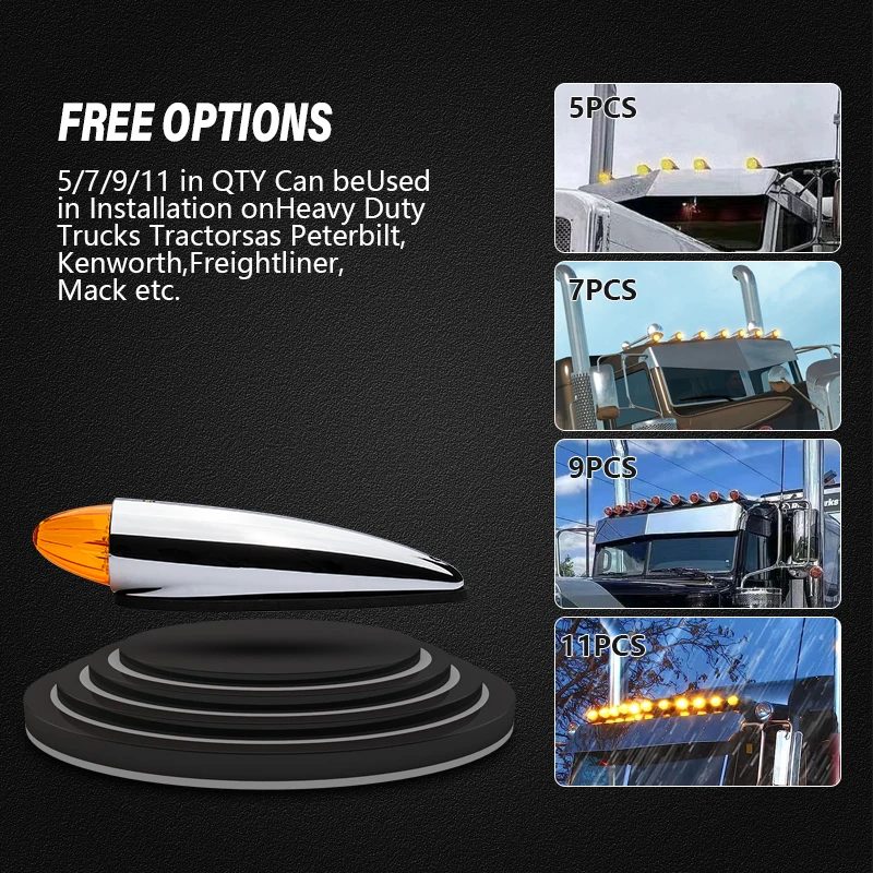 12V 24V roof cab light led clear amber 19 LED dual color truck led lights marker lights truck