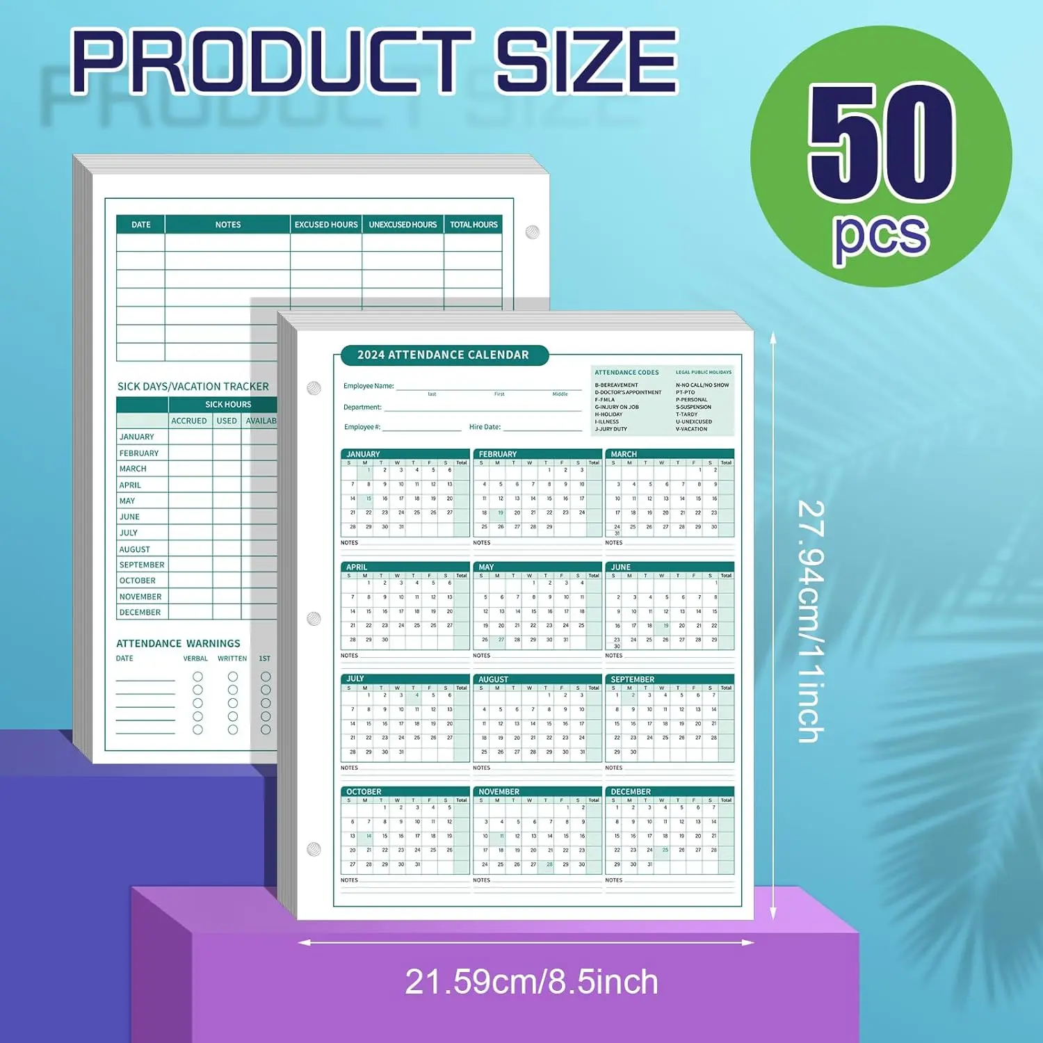 calendar card Special attendance for English card paper work attendance card Attendance Sheets for 3 Hole Binder Employee Record