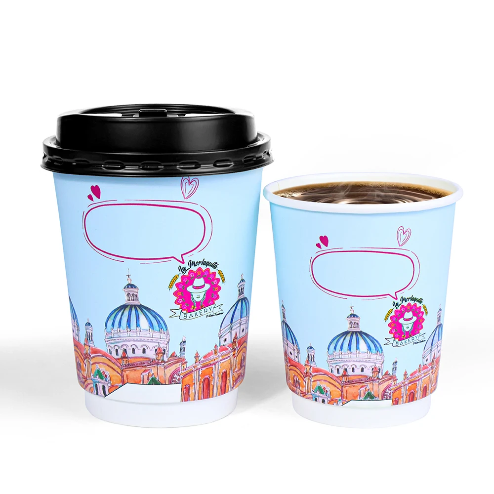 ZJPACK Recyclable custom disposable cups double wall coffee cups with lid custom size take away coffee cup