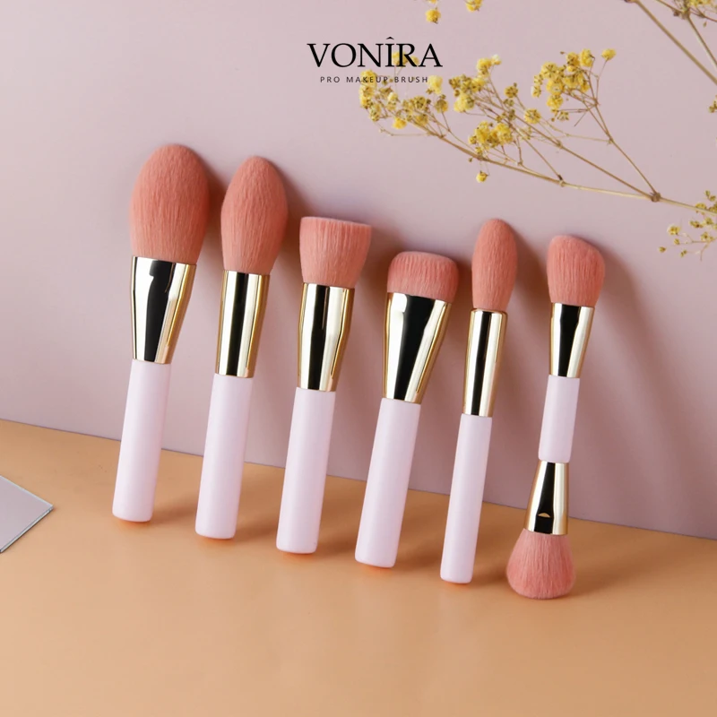 Vonira Beauty Pink Mini Double Sided Makeup Brushes Kit 12 Pieces With Pink Dual Ended Travel Makeup Brush Set