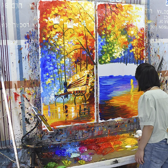 Handmade canvas oil painting with figure design Textured foil design for hotel decoration