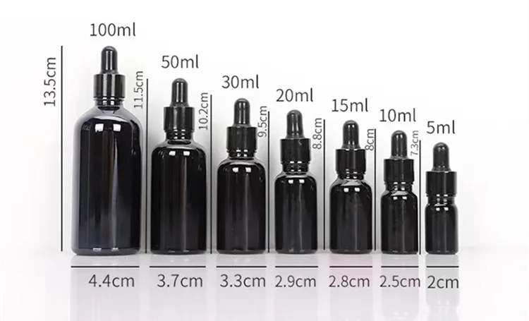 Bright Black Essential Oil Bottle Thread Glass Bottle Mouth Black Dropper Cap Bottom Non-Slip Treatment 5ml 10ml 15ml 20ml