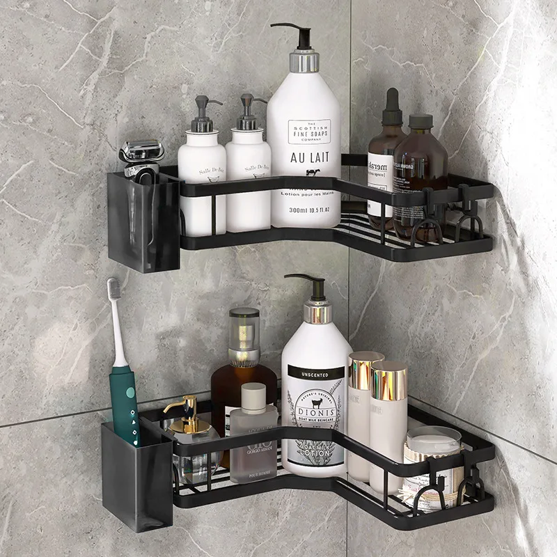 Kitchen Double Shelves Multi Wall Mounted Self Adhesive Bathroom Corner Rack Shelf Shower Caddy Corner Storage Shelves