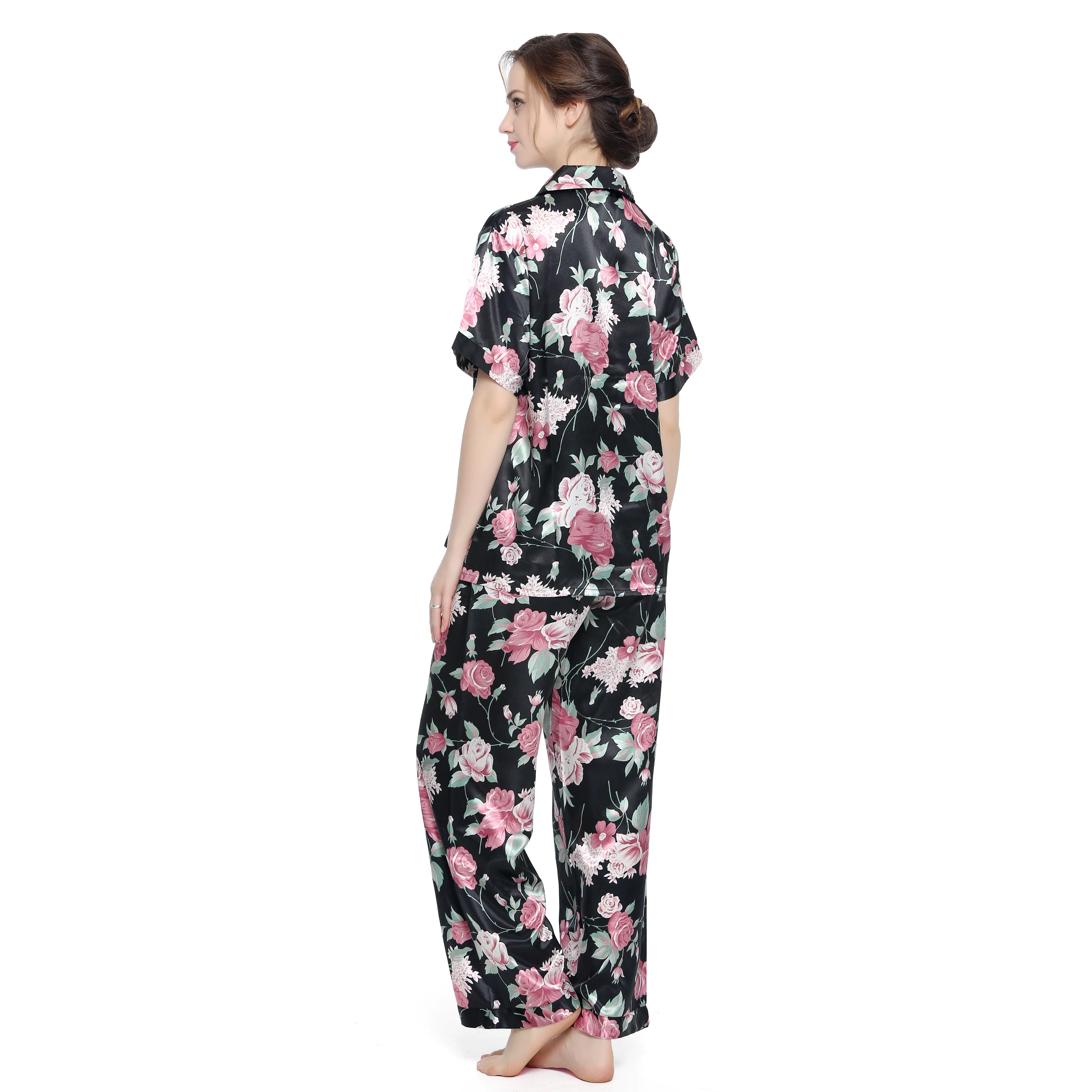 Fall Sleep Wear Lady 2 Piece Nightwear satin  Home Clothes Silk Pyjama Designer Inspired Pajama Satin Night Suit for Women