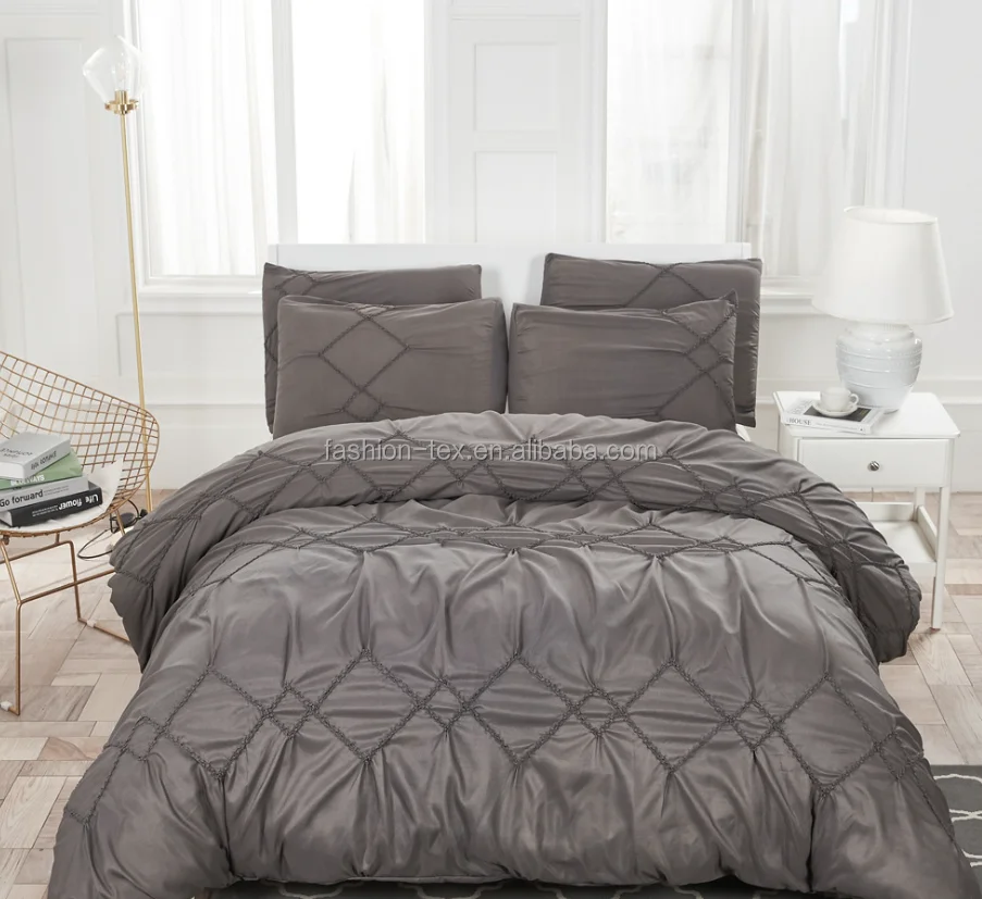 Ebay Hot cheap Microfiber Pinch Pleat Pintuck pure color duvet quilt cover bed sheet for bedroom in US size