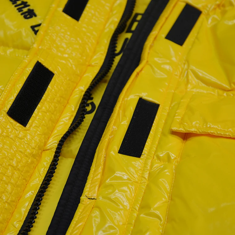 Yellow shiny waterproof puffer winter duck down jacket 3D embroidery bubble down coat women