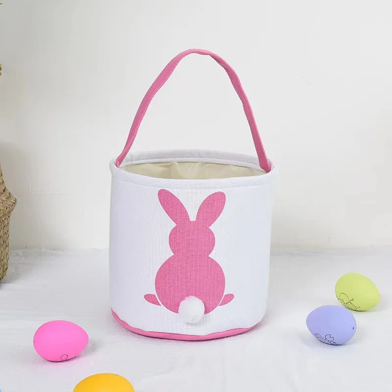 Kids Blank Easter Bucket Candy Bunny Bags Wholesale Sublimation Plush Long Ears Easter Baskets