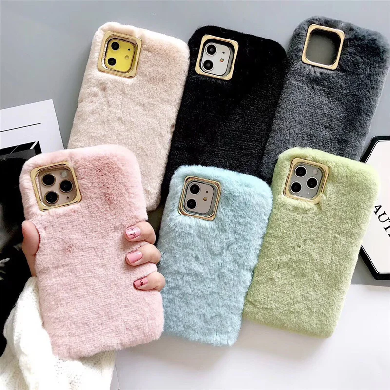 2021 Winter luxury Plush Soft woman Fashion Keep warm phone case for iphone 13 Pro max 7/8 se XR xs 12 11 Mobile Cover