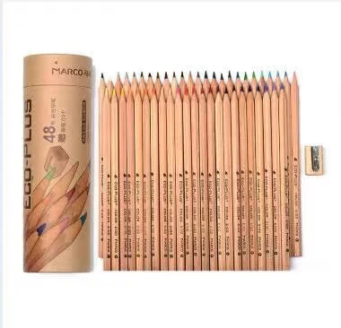 colored pencils water soluble 48colors green paper tube packing of log pencils for artists