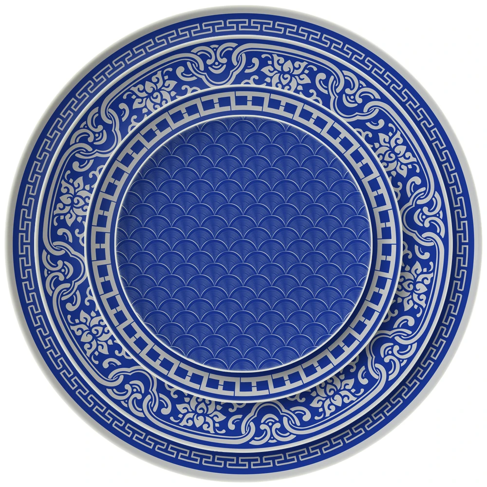 Blue simple western design bone china dishes sets tableware dinnerware set ceramic charger dinner plate