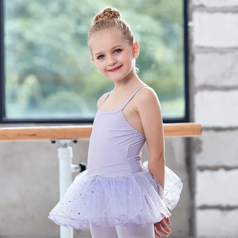 pds982 Hot Sale High Quality Cute Kids Girls Pink Light Purple Ballet Tutu Dance Dress Flutterfly Sleeves Ballet Costume