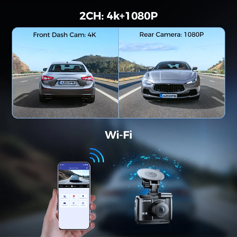 AZDOME GS63H Pro Built in WiFi GPS Bluetooth Dash Cam 2.4 Inch Screen 4k Dashcam in Car DVR Camera Video Recorder