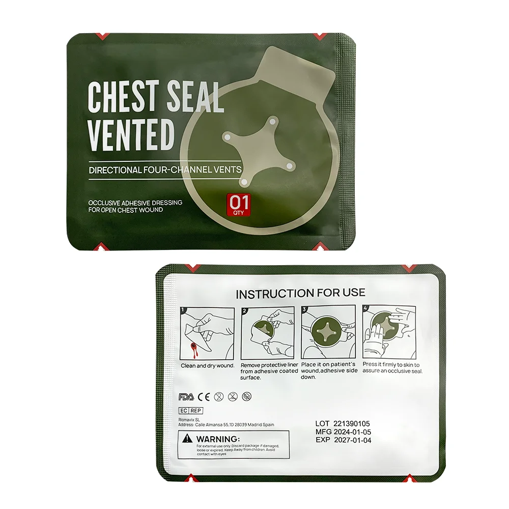 Dressing Ventilated Emergency Chest Seal 4 Hole For Open Chest Injuries Wound Medical Chest Seal Vented