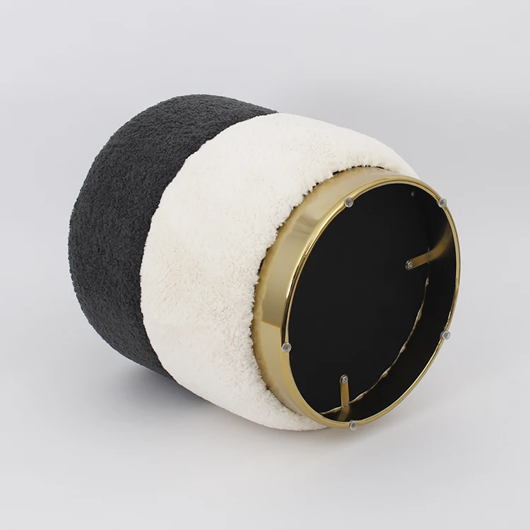 OEM custom made traditional shoe changing stool black and gold metal ottoman for hotels