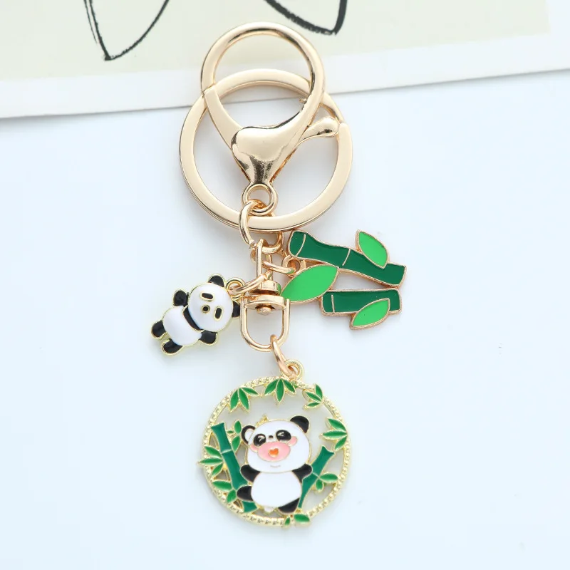 Cute Enamel Bamboo Leaf Gifts Keychain Chinese Style Animal Panda Keychain Key Ring for Girl Women Decoration