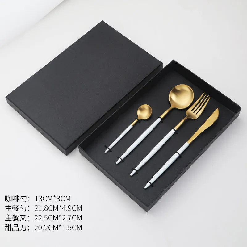 hotel supplies golden catering utensils gold white cutlery set design stainless spoon and fork