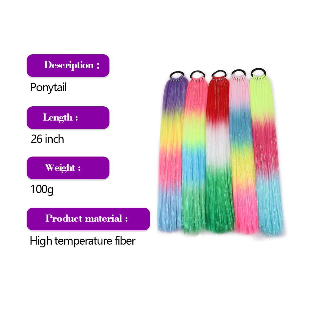 Shinein 26 inch Yaki Straight Sparking Glitter Ombre Braiding Hair 9 Strands Colored Tinsel Ponytail Extension