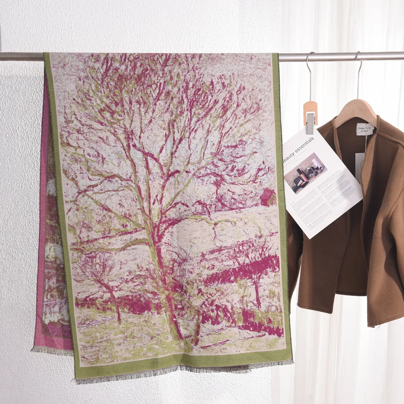 Hot Sale 2024 Custom Design Pattern Scarf for Women OEM ODM Warm Pashmina Thick Winter Shawls Long Stoles Cashmere Scarf