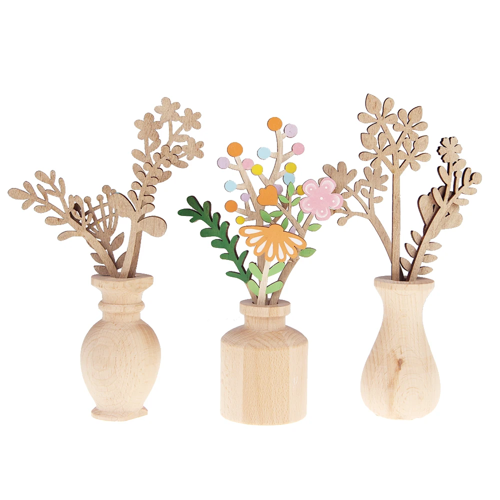 Spring wood craft delicate wood vase arrange flowers decoration table office desktop scented decor
