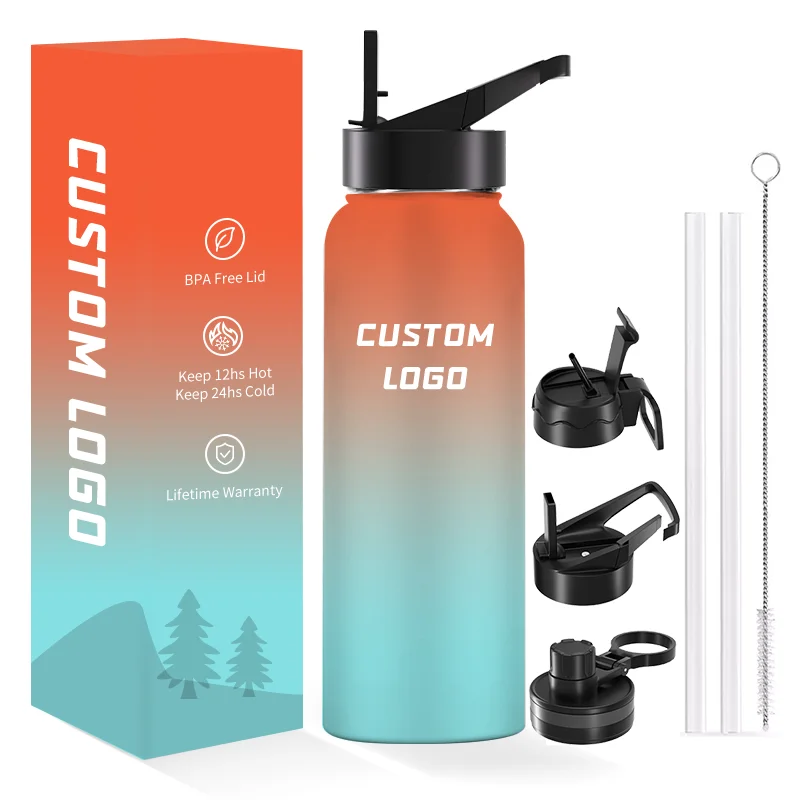 32oz Double Wall Wide Mouth Stainless Steel Sports Canteen Water Bottle Great for Hiking & Biking