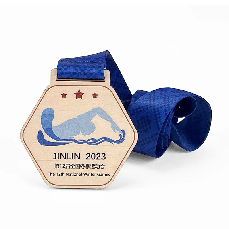 ODM.OEM laser engraved logo bespoke wooden race medals color printing wooden medal for sport awards souvenirs