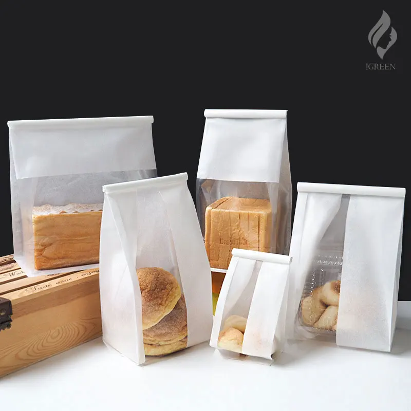 In Stock Cotton Paper Bread Flat Bottom Pouch With Transparent Window And Tin Tie Food Packaging Bag Flexible Packaging