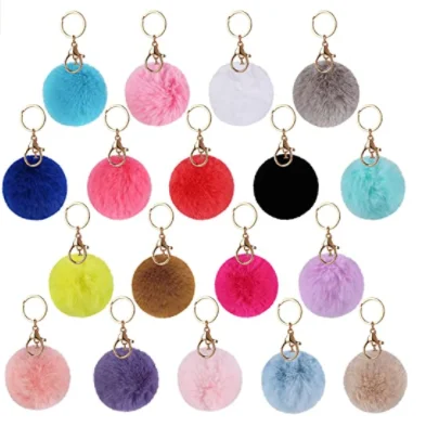 2022 hot sale  Puffball pom pom Keychain Colored Keyrings Charm for Girls bag accessories