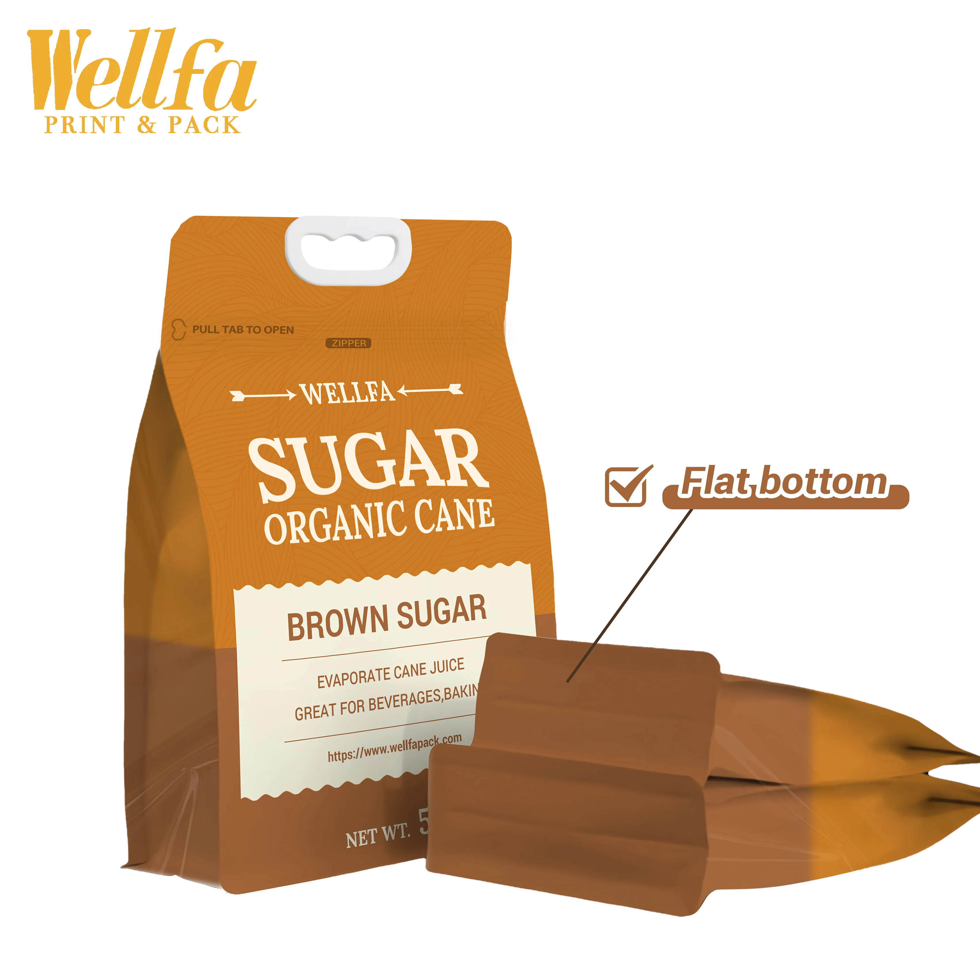 Custom Printed 500g 1kg 5kg Zipper Coffee Powder Salt Sachet Packaging Pouch Plastic Empty Flat Bottom Empty Brown Sugar Bags
