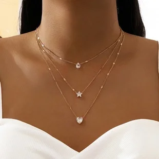 Hot Sale Fashionable Multi-layered Clavicle Chains for Women Love Heart Star Droplet Pendants Necklaces Jewelry Gifts