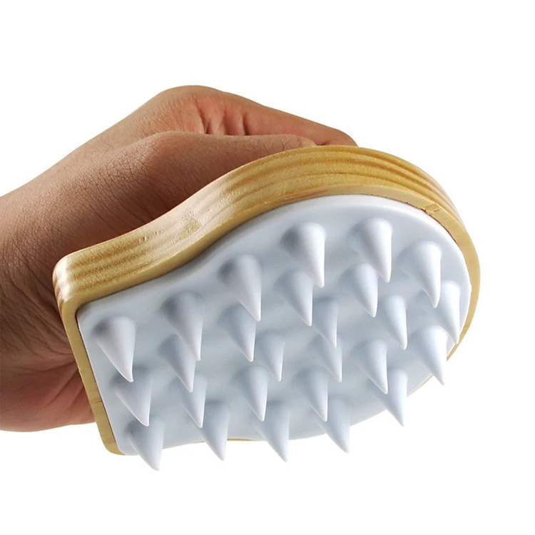 wooden hair brush Scalp Massager Soft Silicone Wood paddle Shampoo Brush Hair Scrub Brush Comb Hair Cleaning for women