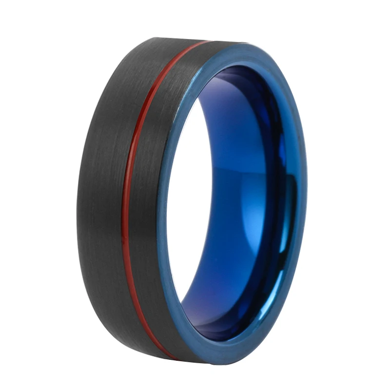 Tizti Jewelry Matte Finish Black with Rose Gold Plated Two-Tone Offset Groove Tungsten Rings Fashionable Men Wedding Bands