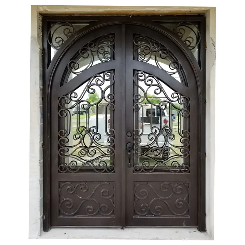 DERCHI Luxury Iron Entrance Door Modern Design Interior Modern Double Entry Exterior Doors Wrought Iron Doors For Houses