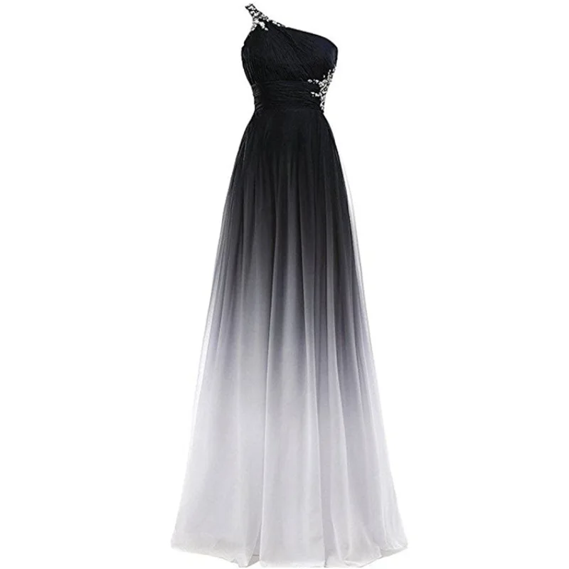 Hot Sale One Shoulder New Fashion Slim Color Gradient Long Prom Ball Gown Evening Dress