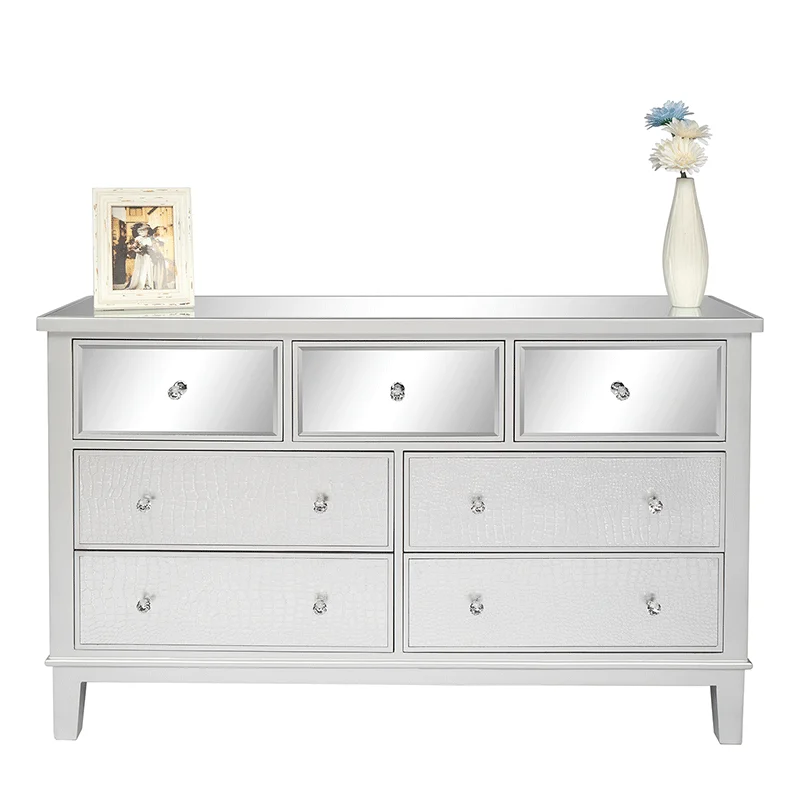 Belleworks Home Decor Furniture Living Room Cabinets Large Capacity Seven Drawer Cabinet For Home Luxury Miirored Silver Cabinet