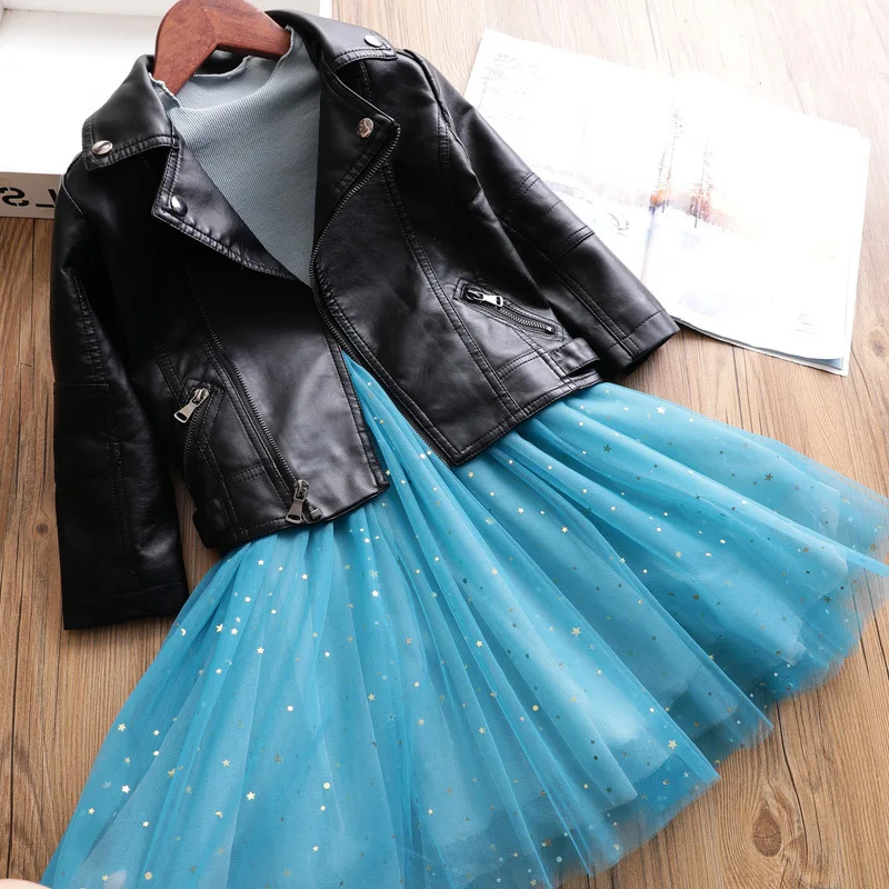 2019 autumn and winter clothing new boy neutral cool motorcycle kids children PU black coat girls leather jacket