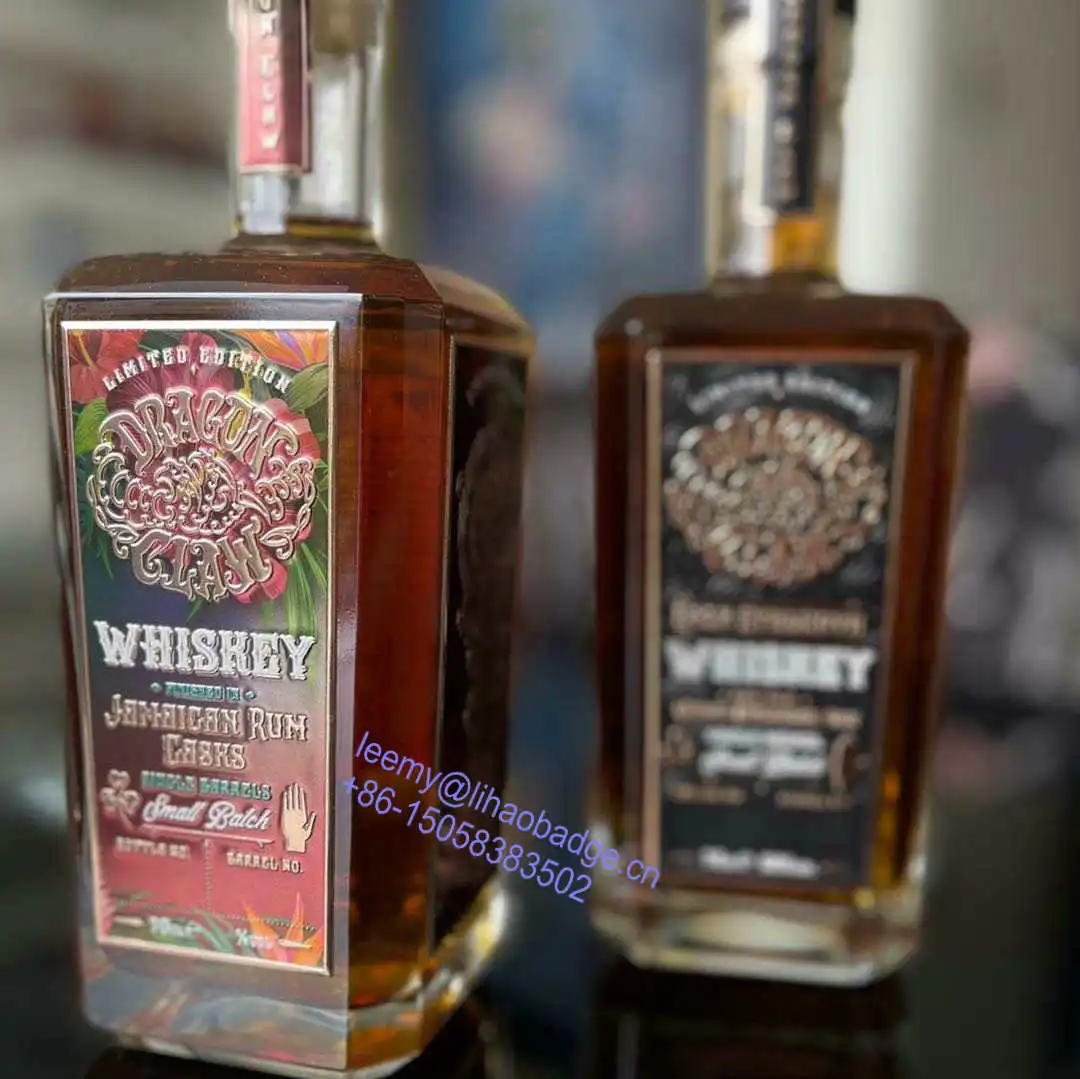 brut wine bottle aluminum metal glossy gold red heart packing sticker label