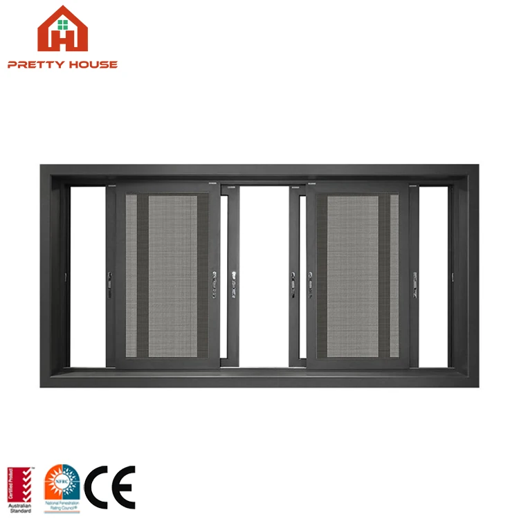 4 panel tempered glass aluminium sliding windows with mosquito net