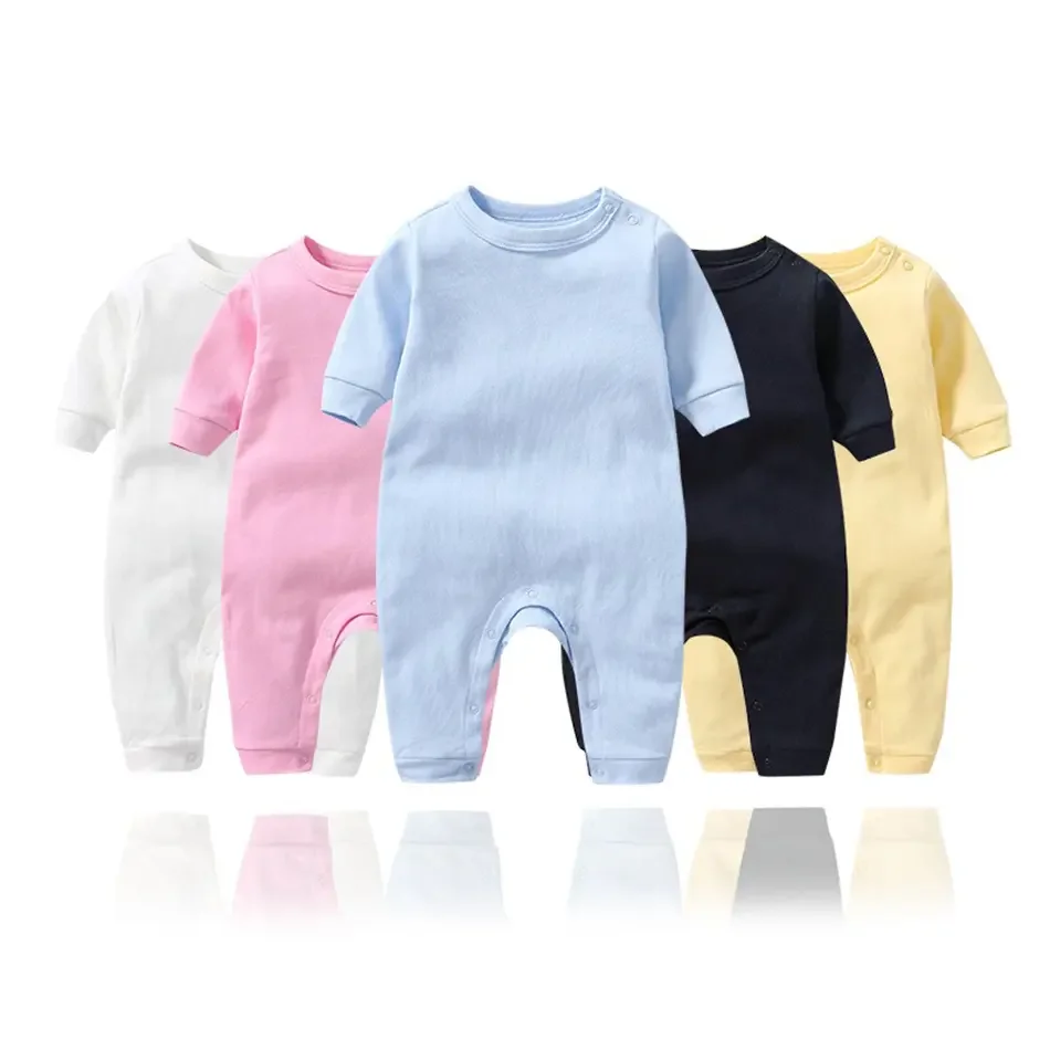 OEM Customizable Solid Color Organic Baby Clothes Newborn Romper Set Cute Printed Closure Zipper 0-3 Months Baby Girls