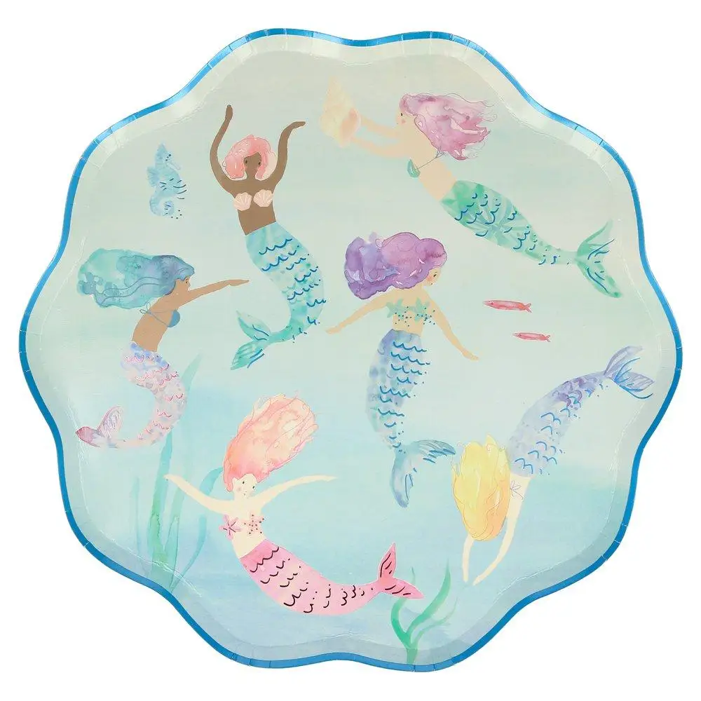 Custom Beautiful Mermaid Party Tableware Set Party Supplies Disposable Gril Mermaid Party Paper Plates