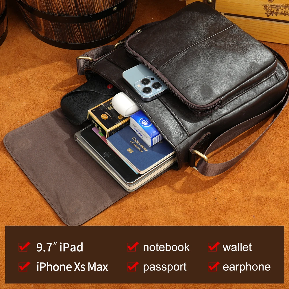 MARRANT Men Leather Satchel Sling Crossbody Bags Genuine Leather Messenger Shoulder Bag Side Bags For Men