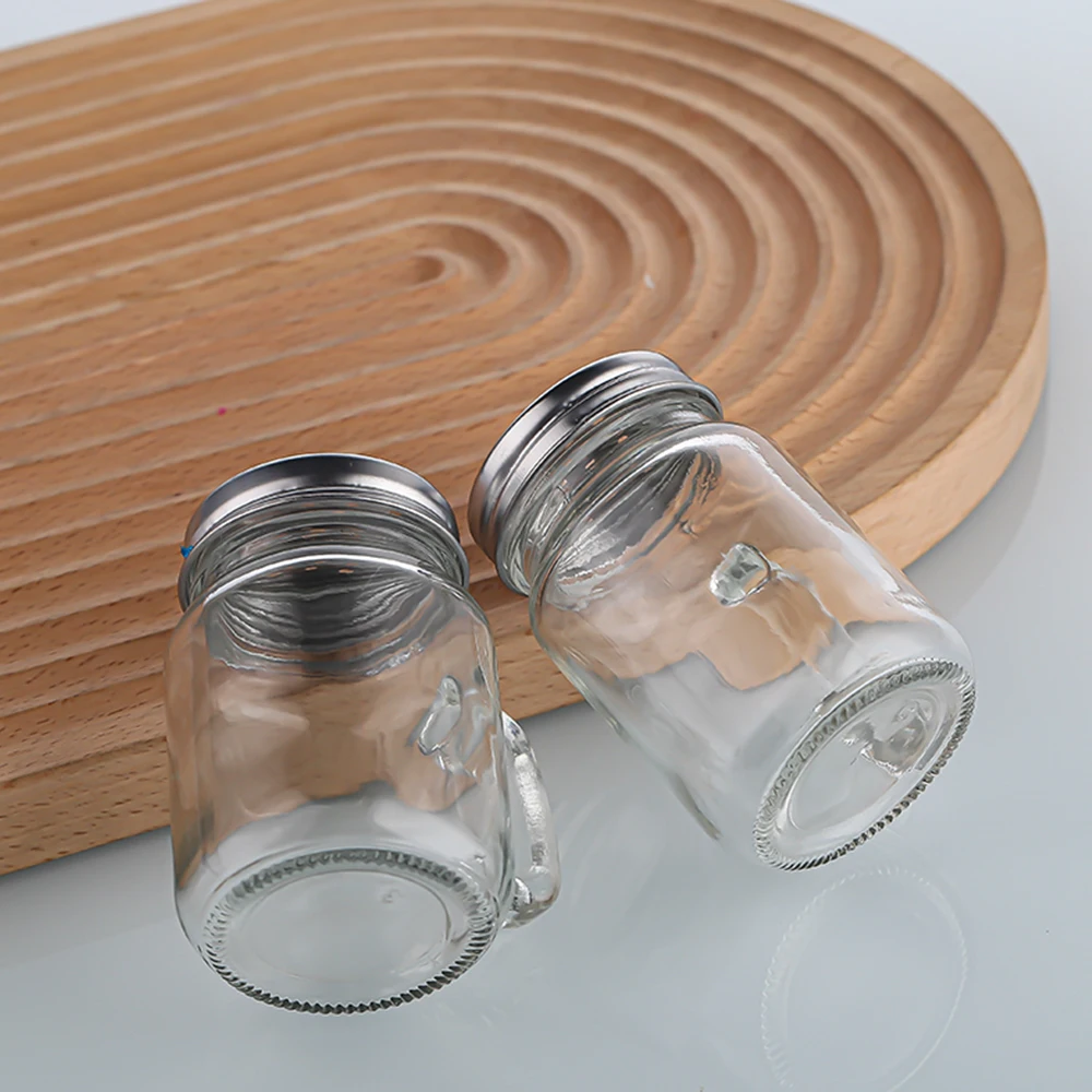 4oz 120ml Empty Pepper& Salt Shakers Set Spice Glass Jar With Handle Stainless Steel Shaker With Hole Bulk Sale