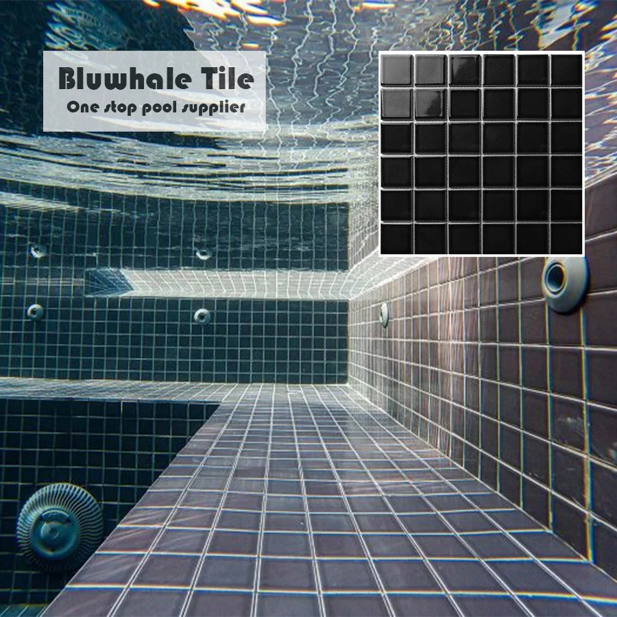 Bluwhale One Stop Supplier Square Crystal Glazed Porcelain Glossy 30x30 Ceramic Black Color Pool Tile