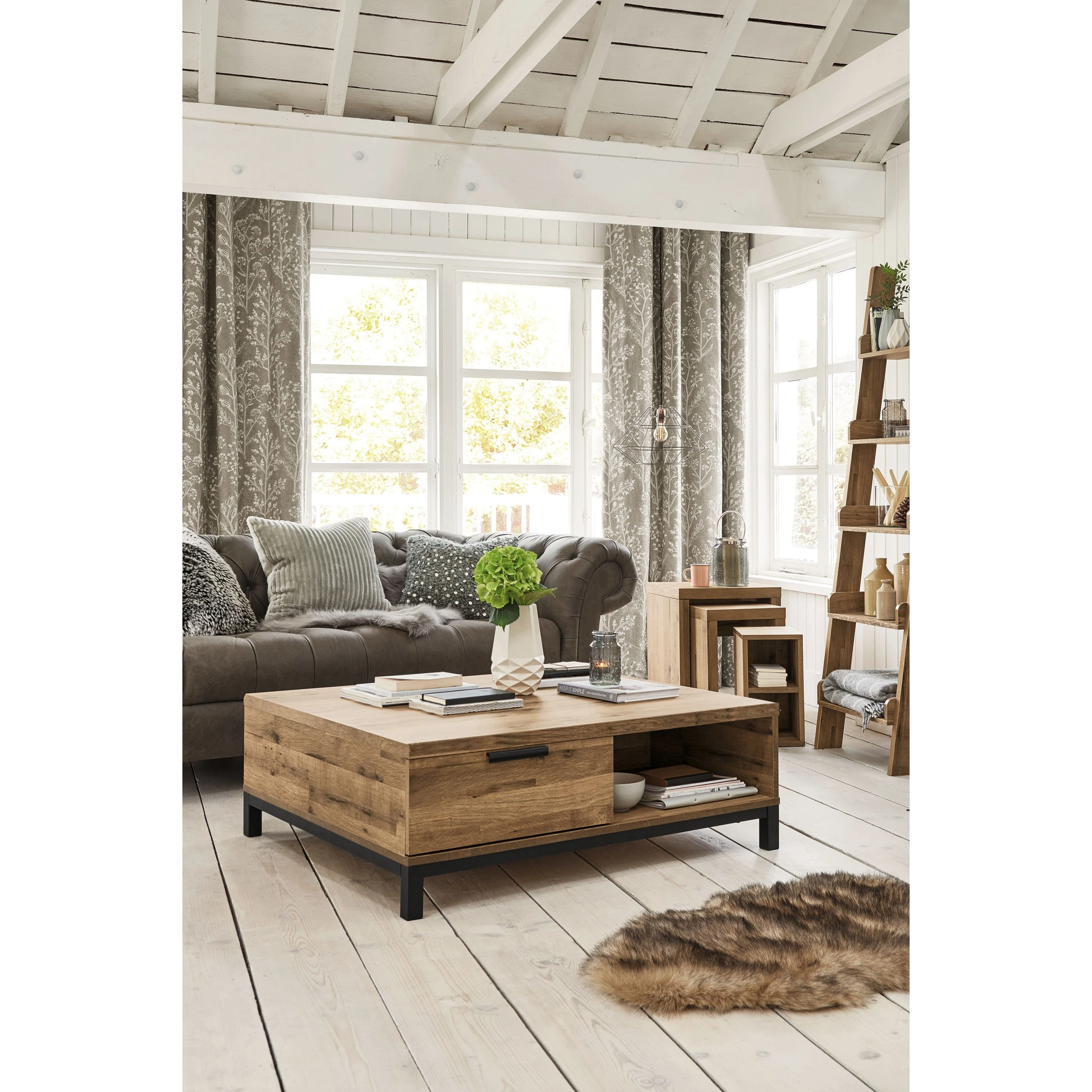 Brown Industrial Classic Side Table S Shape bedside table