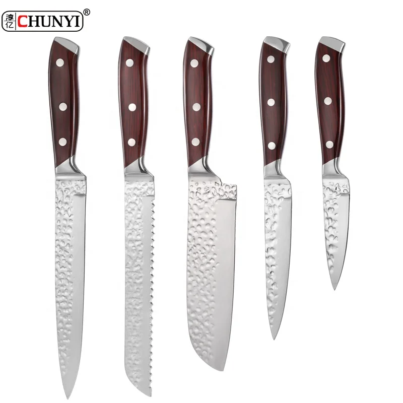Household 5 Piece Sharp Cooking Knife Set Stainless Steel Kitchen Knives Set Damascus Kitchen Knife Set with Acrylic Handle