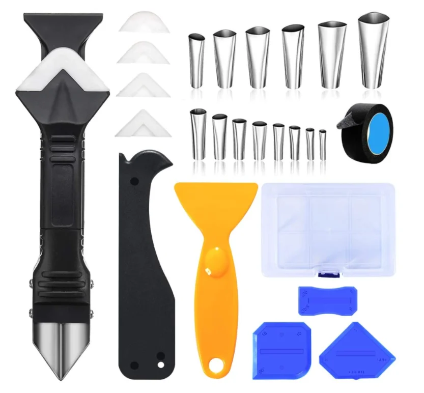 Stainless Steel head 3 in 1 Caulking Tools Sealant Caulk Nozzle Applicator 26PCS Caulking Finisher Tool Kit