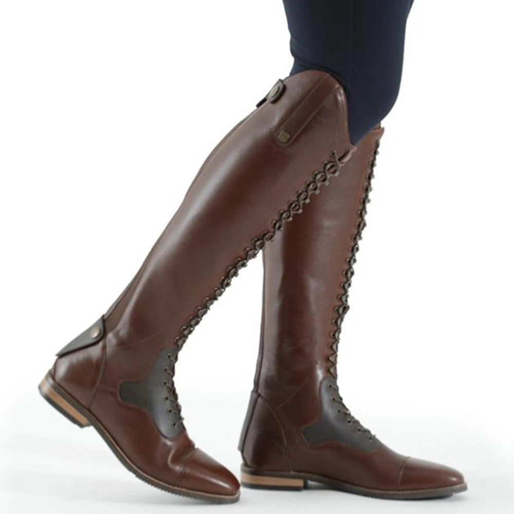 2021 winter best-selling black GENUINE Leather Waterproof Cavalry medium heeled riding boots for women