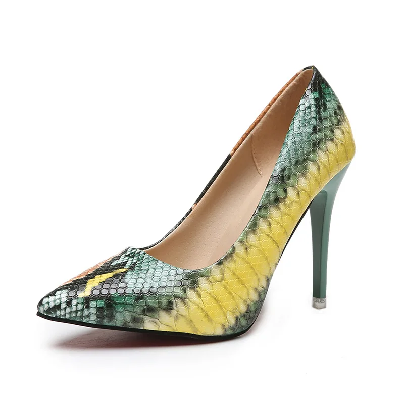 Fashion Big Sizes Thin Heel Shoes New Style Sexy Ladies Pointed Toe Snakeskin 8cm High Heel Shoes