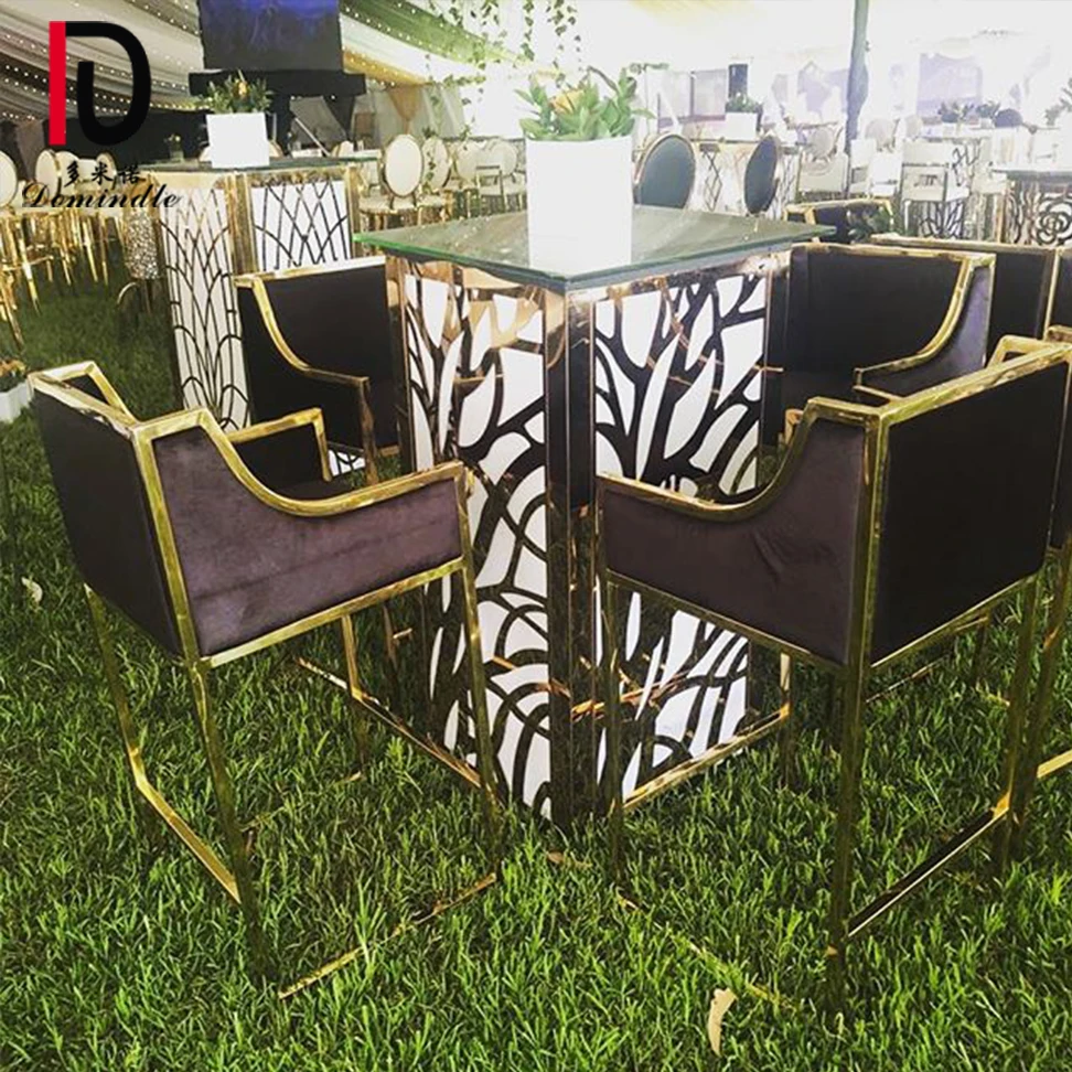 wedding bar furniture stainless steel frame LED light cocktail bar table
